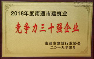 龙信集团荣获2018年度 南通市建筑业竞争力三十强企业